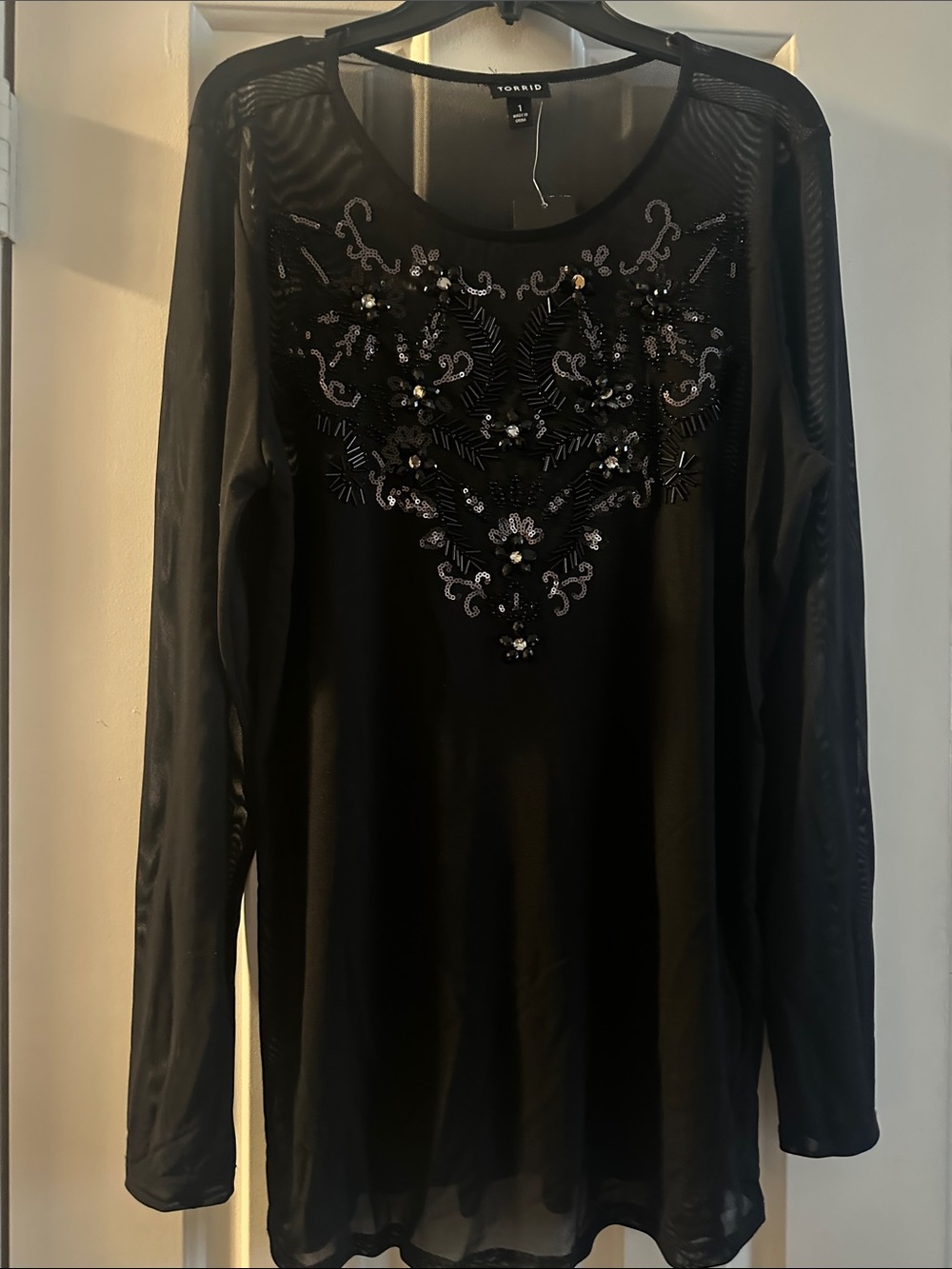 Torrid Black Beaded Sheer Sleeve Top